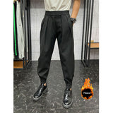 QDBAR Autumn and Winter Striped Pleated Casual Pants