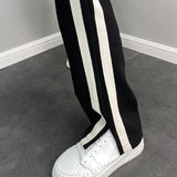 QDBAR Thickened Striped Slit Wide-leg Straight Pants