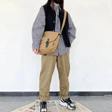 QDBAR Buckled Canvas Messenger Bag