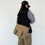 QDBAR Buckled Canvas Messenger Bag