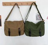 QDBAR Buckled Canvas Messenger Bag