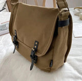 QDBAR Buckled Canvas Messenger Bag