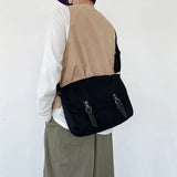 QDBAR Buckled Canvas Messenger Bag