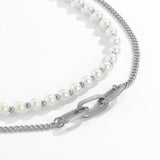 QDBAR Double Pearl Curb Chain Necklace