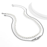 QDBAR Double Pearl Curb Chain Necklace