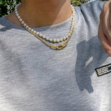 QDBAR Double Pearl Curb Chain Necklace