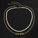 QDBAR Double Pearl Curb Chain Necklace