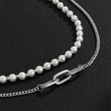 QDBAR Double Pearl Curb Chain Necklace