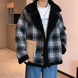 QDBAR Winter Thick Lamb Fur Jacket Men Warm Fashion Casual Retro Plaid Coat Men Korean Loose Short Coat Mens Jackets Outerwear M-3XL