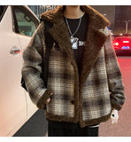 QDBAR Winter Thick Lamb Fur Jacket Men Warm Fashion Casual Retro Plaid Coat Men Korean Loose Short Coat Mens Jackets Outerwear M-3XL