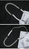 QDBAR Half Faux Pearl Curb Chain Necklace