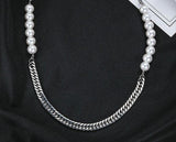 QDBAR Half Faux Pearl Curb Chain Necklace