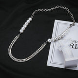 QDBAR Half Faux Pearl Curb Chain Necklace