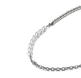 QDBAR Half Faux Pearl Curb Chain Necklace