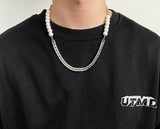 QDBAR Half Faux Pearl Curb Chain Necklace