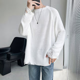 QDBAR Hollow Knit Solid Color Ripped Top