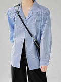 QDBAR [Hoho] Striped Blue Loose Shirt Na1351