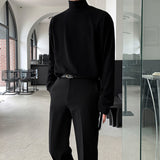 classy outfits men Solid Color Half Turtleneck Men's Spring and Autumn Long-Sleeved T-shirt Bottoming Shirt Korean Style Loose Casual High Sense Autumn Inner Wear Men