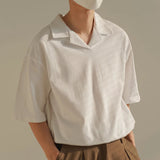 QDBAR American trendy brand Cuban collar polo shirt for men high-end loose lapel short-sleeved T-shirt v-shaped stacked collar half-sleeved sweatshirt trendy
