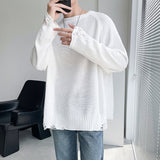 QDBAR Hollow Knit Solid Color Ripped Top