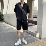 QDBAR Lapel Shirt and Shorts Casual Two-piece Suit