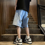 90s streetwear Summer Fashion Brand Thin Knee Ripped Jeans Men's American-Style Loose Straight Wide-Leg Pants Trendy Shorts