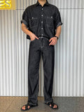 QDBAR No. 11406 Black Denim Button-Up Shi& Straight Pants 2024 New