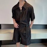 QDBAR Casual Zipper T-shirt Shorts Two-piece Set