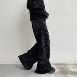 QDBAR Dark Elastic Pleated Floor-length Trousers