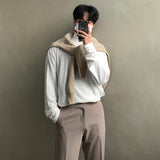 classy outfits men Solid Color Half Turtleneck Men's Spring and Autumn Long-Sleeved T-shirt Bottoming Shirt Korean Style Loose Casual High Sense Autumn Inner Wear Men