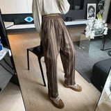 QDBAR Retro Striped High-waist Casual Pants