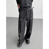 QDBAR Metal Airplane Buckle PU Leather PatchworkTrousers