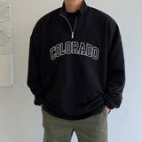 QDBAR Half-zip sweatshirt for men 2023 autumn clothes letter printed top Korean style trendy brand loose long-sleeved jacket
