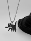 QDBAR Titanium Steel Simple Black Cat Pendant Necklace