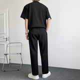 QDBAR Loose Short Sleeve Pleated Two Piece Suit