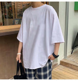 minimalist fashion men Five-Quarter Sleeve T-shirt Men's Ins Loose Summer round Neck White Black Sweater Pure White Bottoming Shirt Inner Fashionable Top New