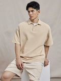 QDBAR Summer American Lapel Sports T-shirt Men Minimalist Heavy Waffle Short Sleeve Polo Shirt Men Loose
