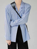 QDBAR [Hoho] Striped Blue Loose Shirt Na1351