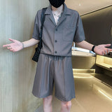 QDBAR Lapel Shirt and Shorts Casual Two-piece Suit