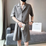 QDBAR Lapel Shirt and Shorts Casual Two-piece Suit