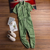 QDBAR Retro Casual Multi-Pocket Short Sleeve Jumpsuits