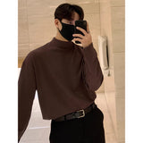 classy outfits men Solid Color Half Turtleneck Men's Spring and Autumn Long-Sleeved T-shirt Bottoming Shirt Korean Style Loose Casual High Sense Autumn Inner Wear Men