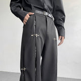 QDBAR Metal Airplane Buckle PU Leather PatchworkTrousers