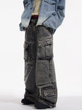 QDBAR Multi-pocket wide leg casual jeans NA1096