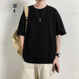 minimalist fashion men Five-Quarter Sleeve T-shirt Men's Ins Loose Summer round Neck White Black Sweater Pure White Bottoming Shirt Inner Fashionable Top New