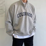 QDBAR Half-zip sweatshirt for men 2023 autumn clothes letter printed top Korean style trendy brand loose long-sleeved jacket