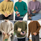 streetwear men outfits Sweater Men's Korean-Style Loose round Neck Solid Color Sweater Autumn and Winter Thickened Trendy Boys Bottoming Shirt outside