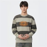 masc outfits 400G Vintage Washed Striped Sweater Men's Autumn and Winter Fleece-lined Loose American Long-Sleeved Top Bottoming Shirt