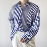 QDBAR Irregular-panel Slanted Striped Shirt