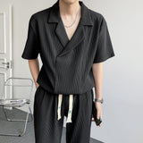 QDBAR Loose Short Sleeve Pleated Two Piece Suit